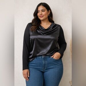 United Colors Of Benetton Black Satin Cowl Neck Top